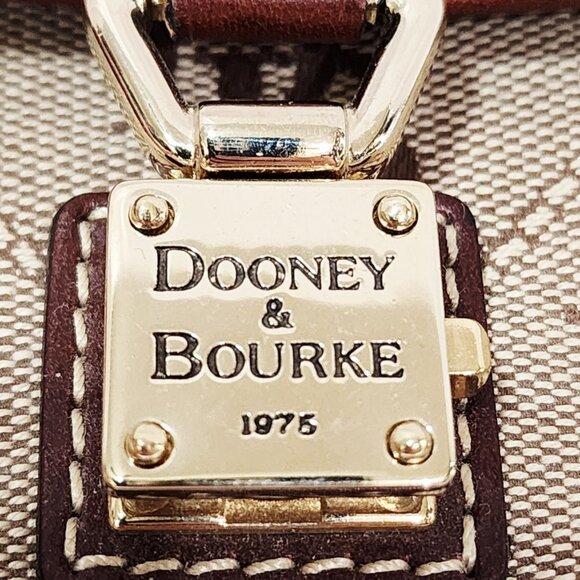 Dooney & Bourke BROWN LEATHER Logo Purse Bag Small Canvas Monogram Gold Used - Picture 3 of 16